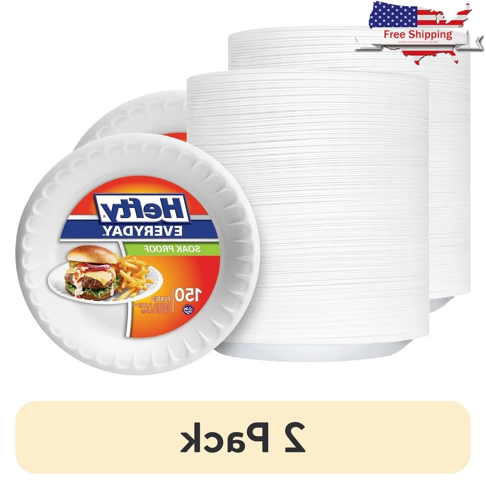 

150 Count Disposable Soak-Proof Foam Plates Leak Resistant Durable Party Plates Family Meals BBQ Gatherings Cleanup