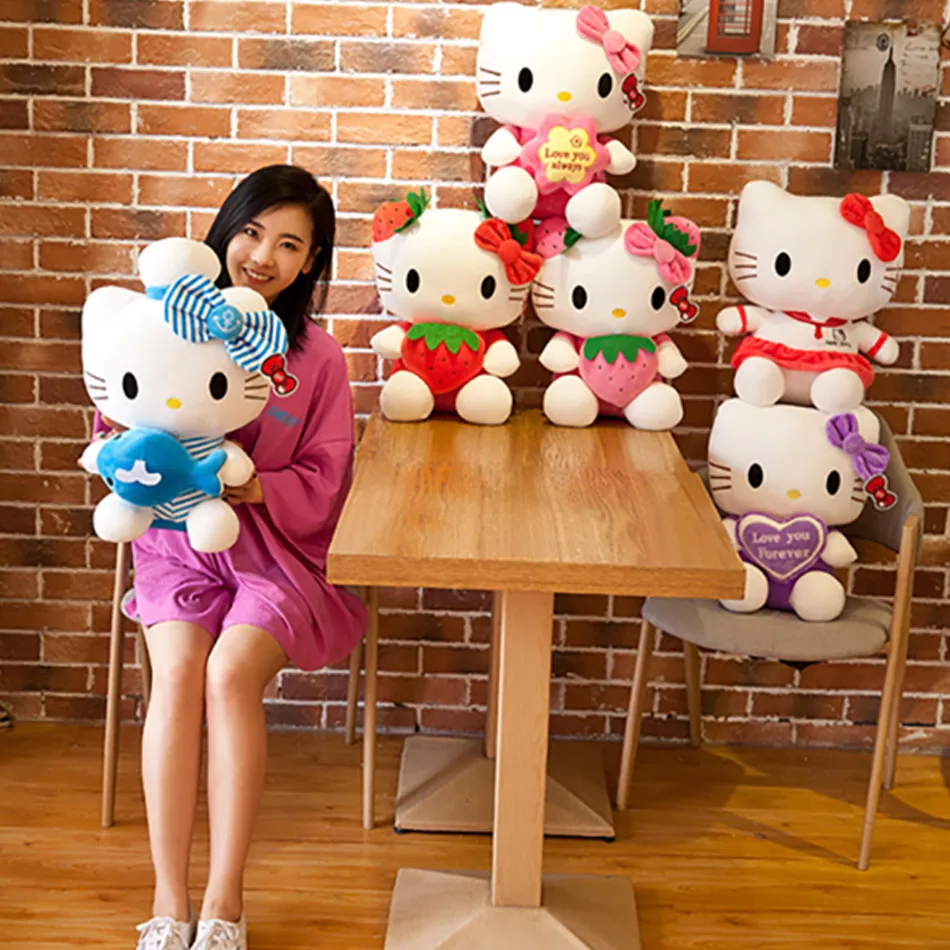 

Плюшевая игрушка Hello Kitty 25 см, милая клубничная кошка КТ, подушка-кукла, подарок на день рождения, украшение для дома, мягкая игрушка-животное