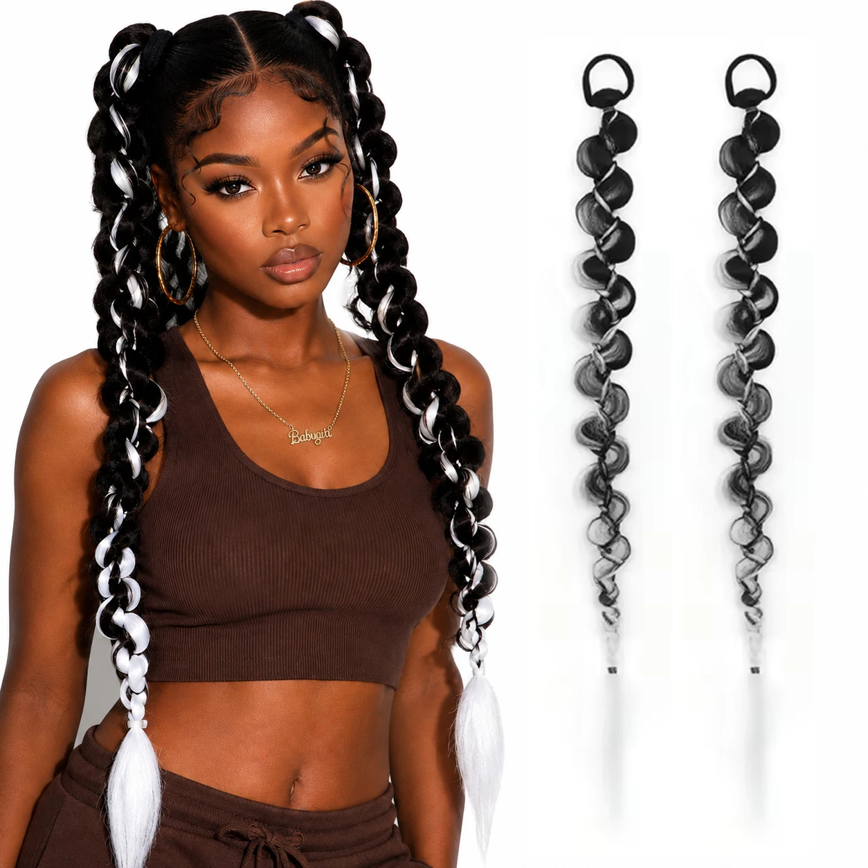 Synthetic Braiding Long Hair Extensions Twisted Ponytail Extension with Rubber Bands Y2K Fishtail Braided Hair Dirty Braid Wig