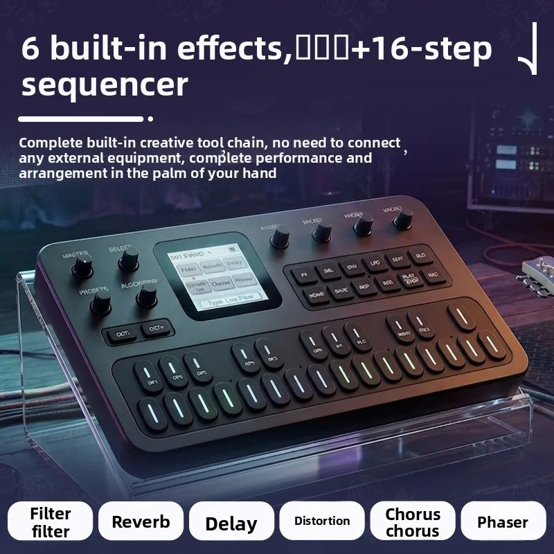 M-VAVE FM1 Portable Synthesizer Mini MIDI Keyboard 128 Preset Built-in Sequencer Pocket Effect Pedal 12h Battery FM Synth Pro