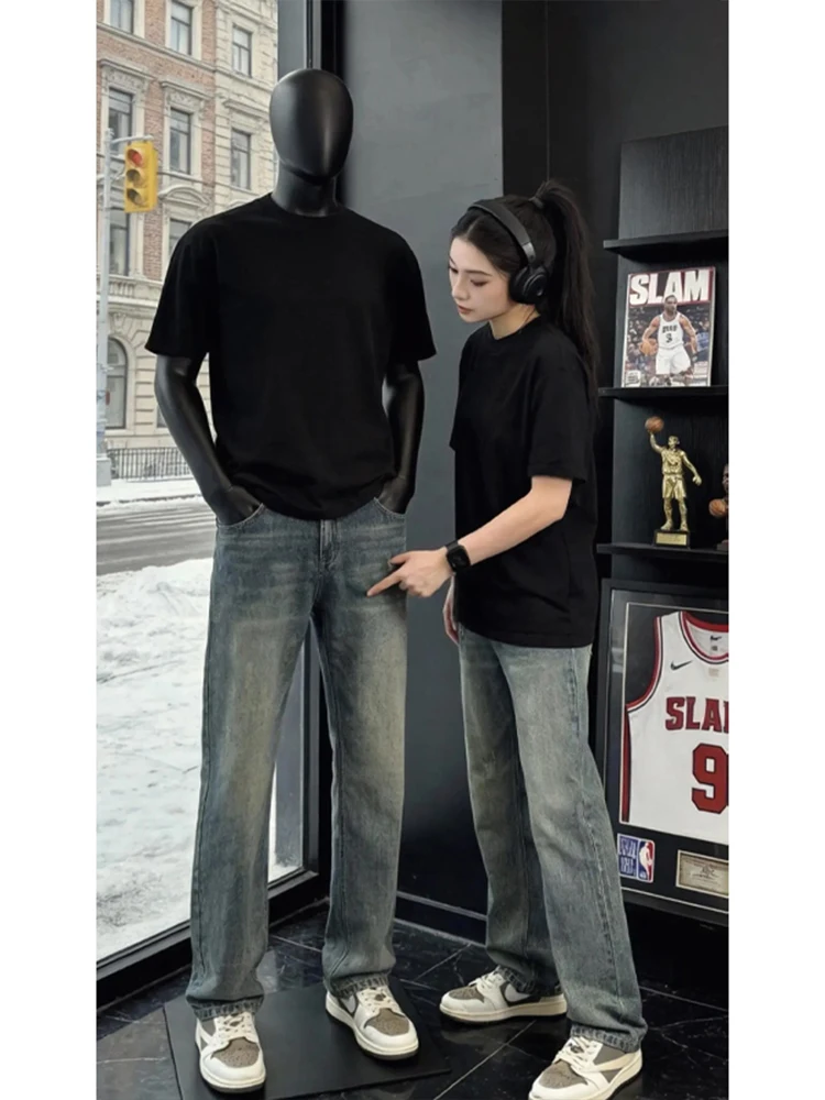 

Cleanfit Men's Straight Leg Jeans High Street Vibe Slimming Washed Jeans Casual Wear Youth Fashion High Waist Denim Pants