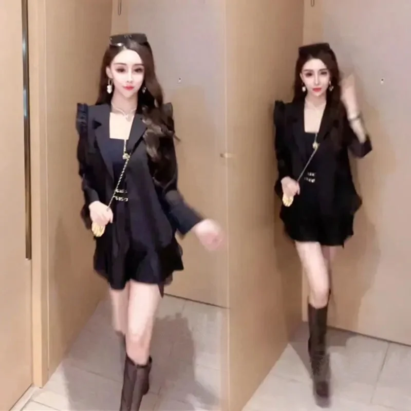 Sets Dames Zomer Nieuw Contrast Ontwerp Jasje Temperament Leeftijdverlagende Slanke Shorts Tweedelig Pak Splitsen JJ1001