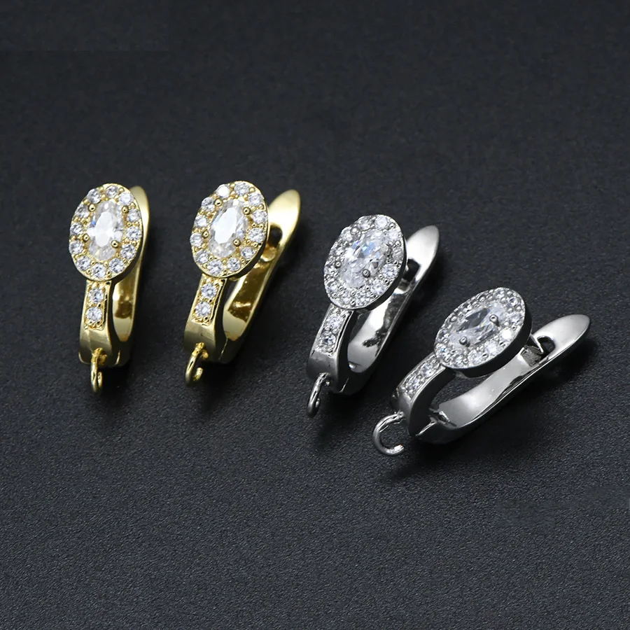 New Arrival Fashion Women Earring Making Findings Oval Shape Zircon Cubic Setting Dangle Earrings