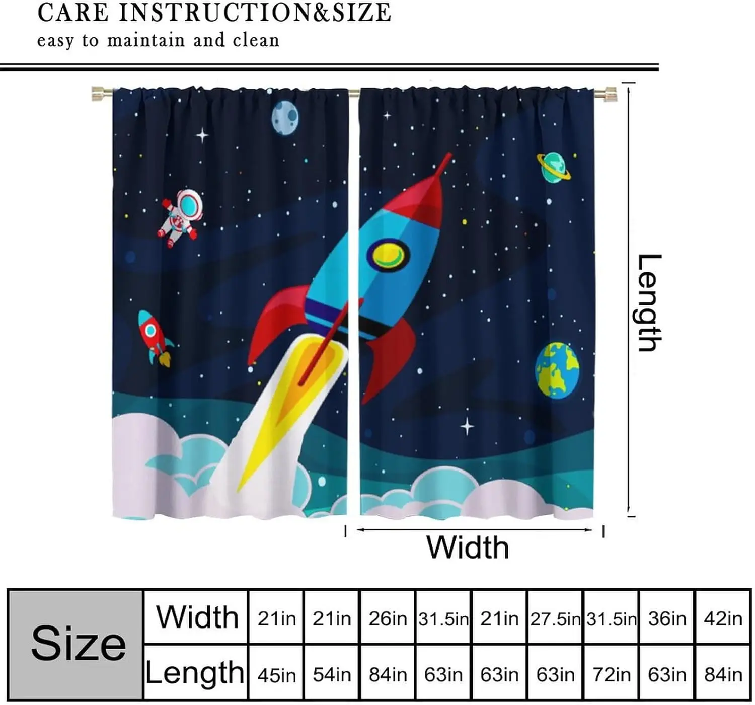 ستائر صاروخ رائد الفضاء للحضانة، كارتون مضحك جالاكسي الفضاء الخارجي الكون علاجات نافذة الأرض للأطفال الأولاد والرضع
