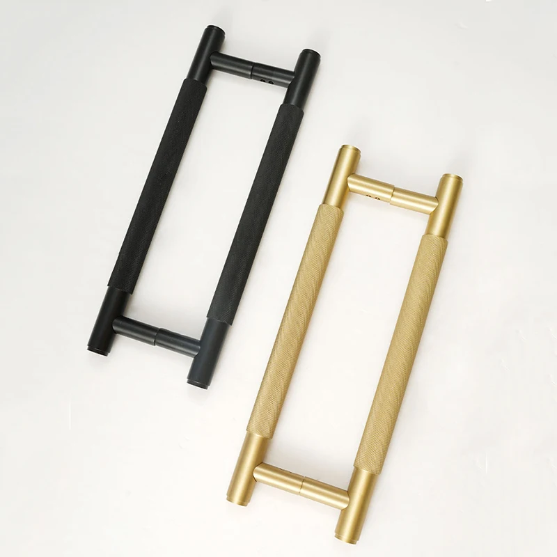 

Латунная деревянная дверная ручка с накаткой, ручки для дома, стеклянная ручка, золотистый, черный, серебристый, бронзовый, двойные ручки