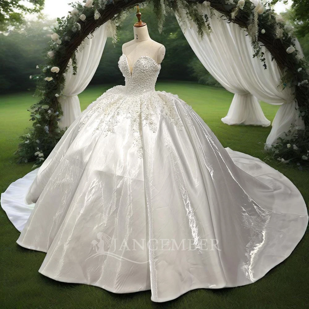 Vestido de baile vestido de novia princesa 2025 sin tirantes calcomanías en la parte posterior sin mangas vestido de novia