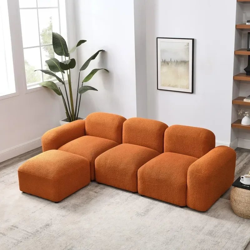 

Orange L-Shape Modular Sectional Sofa，DIY Combination,Teddy Fabric,Soft and comfortable for indoor living room furniture