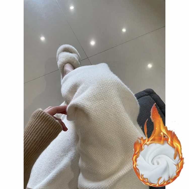 Blue Soft Korean Sle Wide Leg Pants Women's Autumn Winter New Thiened Fce Knitted ort Rice Cake Pants Casual High Waist