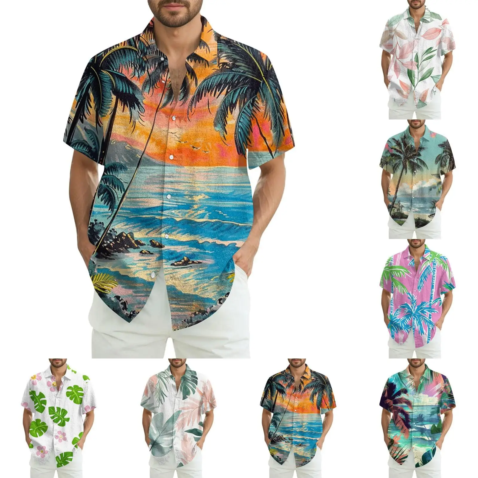 Mens Shirt Short Sleeve Printed Summer Beach Vacation Travel Clothes Loose Plus Size Hawaiian Vibe Sun Protection Top
