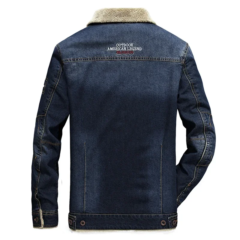 Thicken Warm Casual Outerwear Fleece Overcoat Clothes Male New Mens denim jacket Winter fur collar Cotton Jacket Men