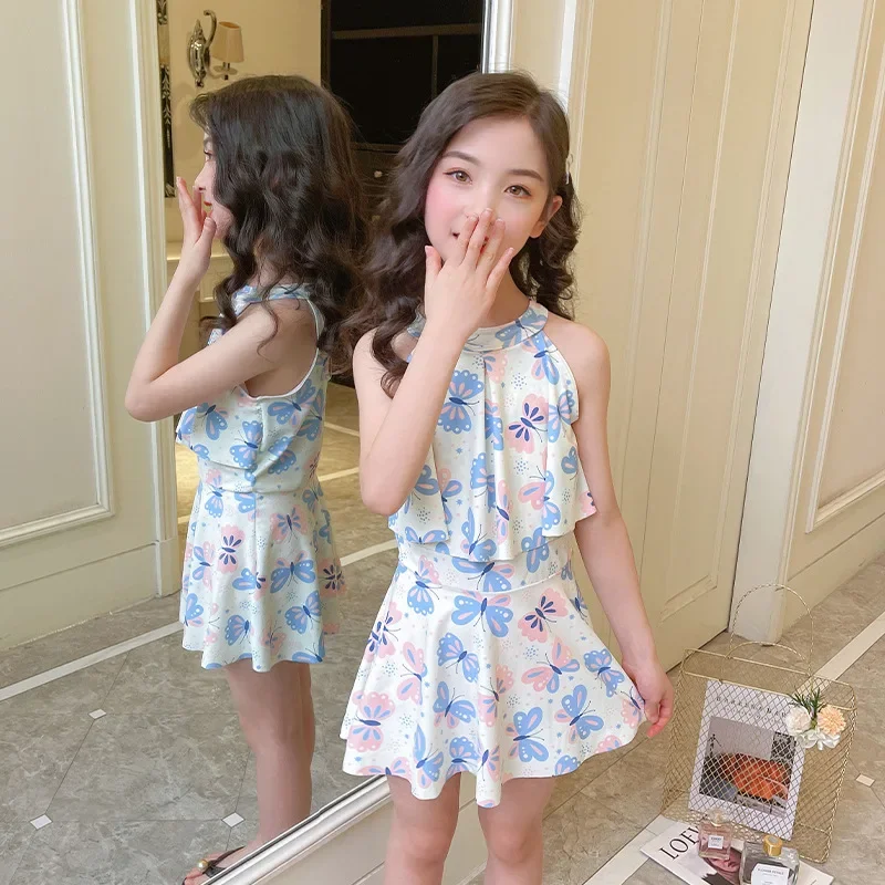 Middle-aged Children Strawberry Cute Fashionable Boxer BriefsSwimwear 2024 Swimwear Girls Split Skirt Conservative Little Girls