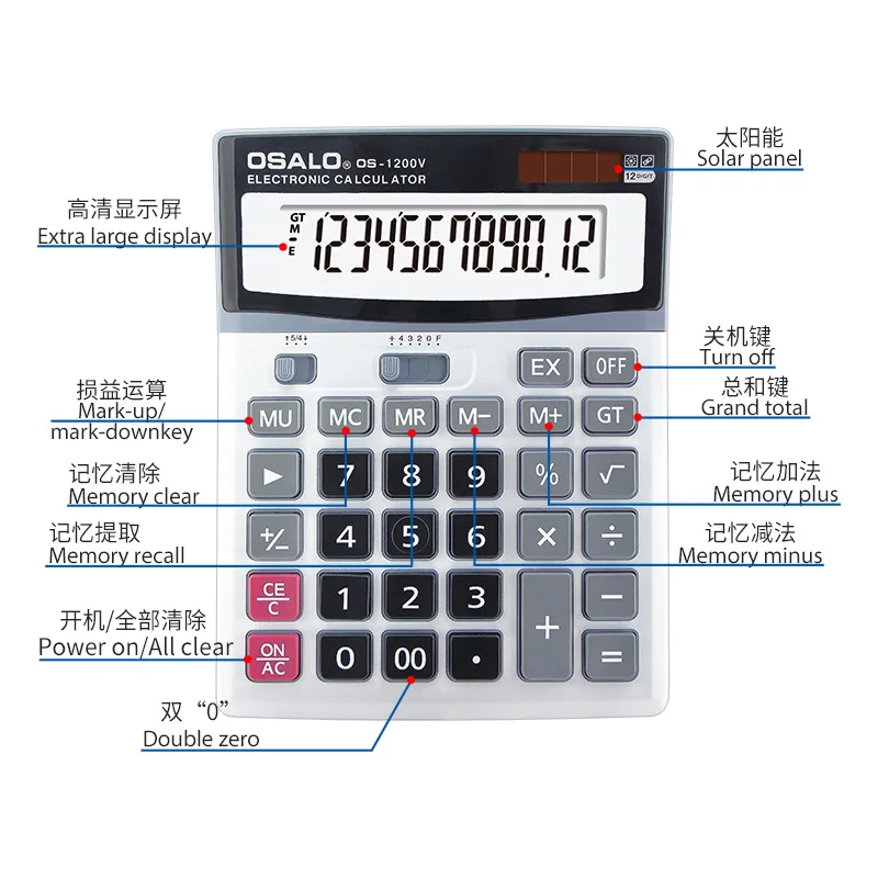 Calculadoras de função do estudante da energia ambiental do financeiro 1200v do escritório plástico do abs da calculadora solar