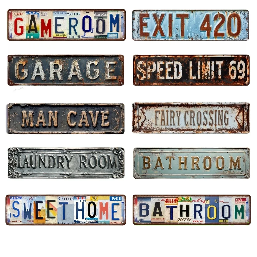 Vintage Metal Sign BATHROOM EXIT 420 GARAGE Metal Sign for Kitchen Home Man Cave Garden Henhouse Bar Cafe Club Wall Decor