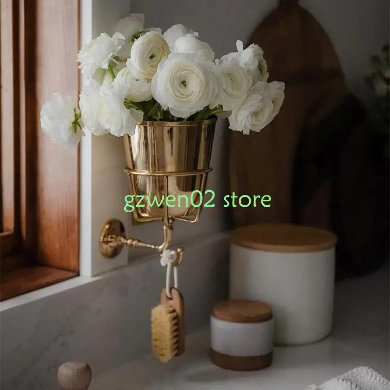 

QXNB Wall Vessel Wall Mounted Metal Container Flower Arrangements Vase Kitchen Decors