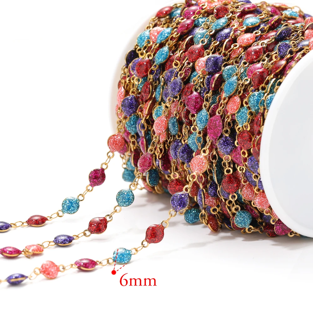 1 Meter Edelstahl 6mm Emaille-Glitzerketten für DIY-Schmuckzubehör, Halsketten, Armbänder, Ohrringe, Bastelzubehör – Detail 3