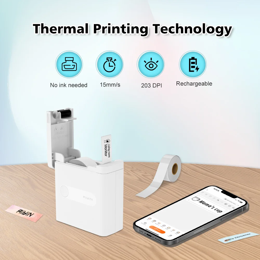 Mini Bluetooth Thermal Label Printer No‑Ink Portable Sticker Maker Machine Rechargeable for Home Office Organization