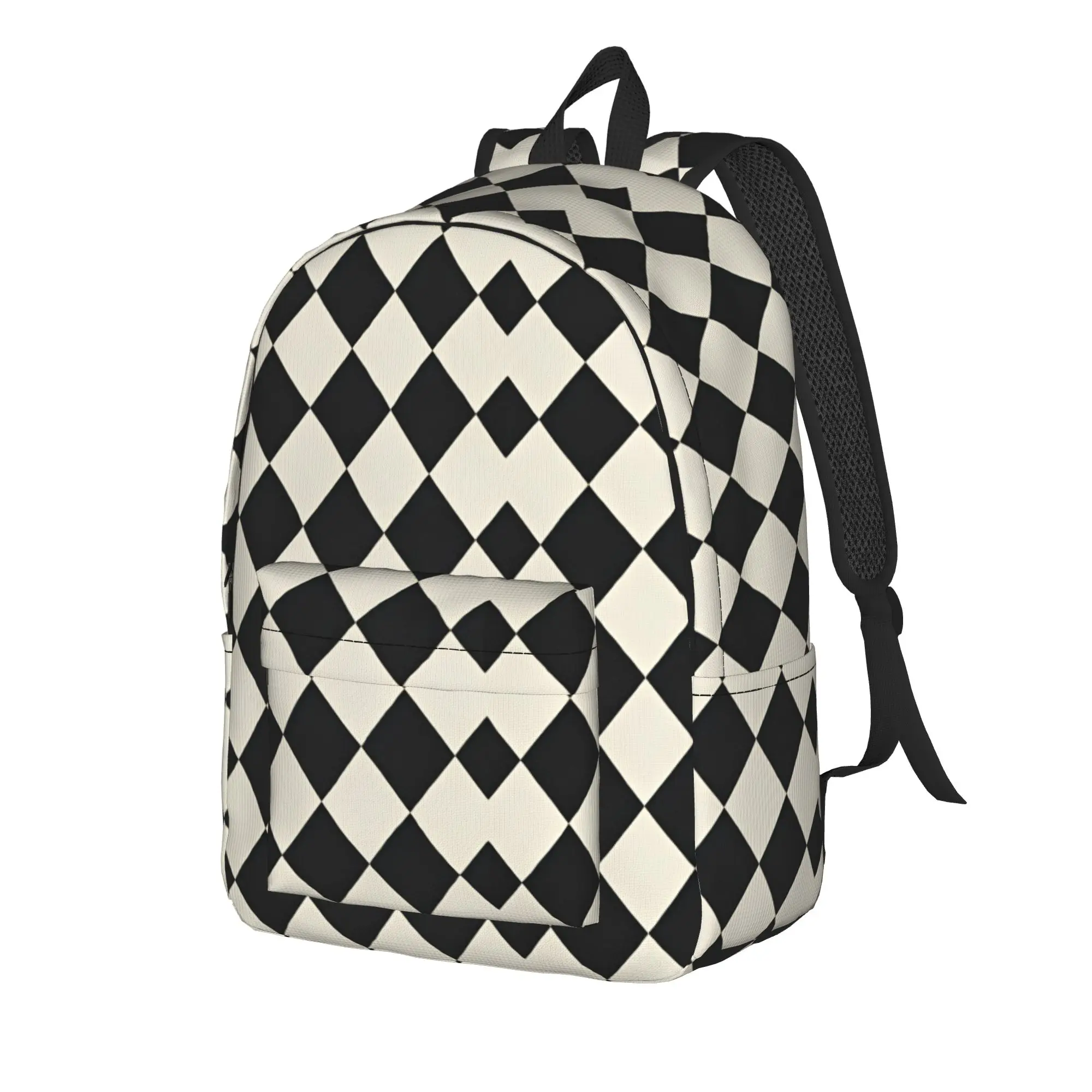 Vintage Black Cream Rhombus Grid Classic Retro Geometric Ornament Backpack Student Soft Backpacks High School Bags Rucksack