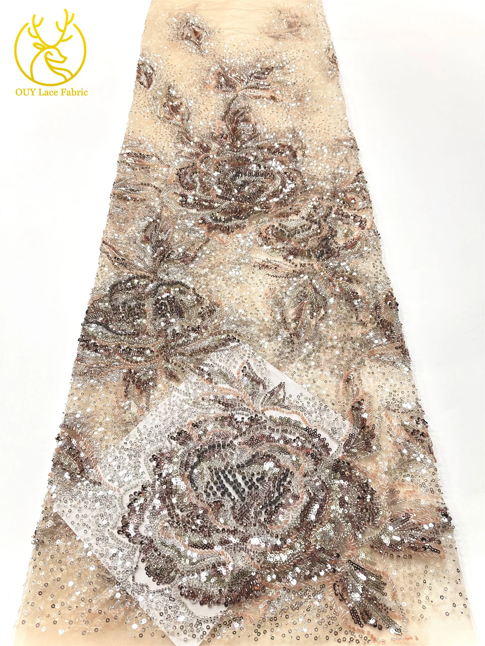 Afrikanischer Bräutigam Schwer Perlenverzierter Spitzenstoff 2026 Hochwertige Französische Nigerianische Pailletten-Spitze Brautkleid-Material – Detail 10