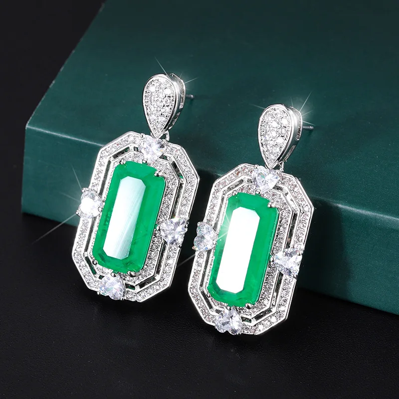 New High-end Jewelry Copper-plated Real Gold Emerald Ring Necklace Set Creative Full Diamond Luxury Setting 8*16