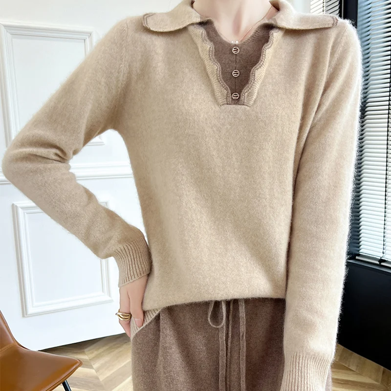 Fall/Winter Tops 2024 New Wool Sweater Doll Collar Age-reducing Joker Knitted Inside with Skinny Bottom