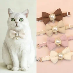 20-35cm Adjustable Waffle Cat Collar Vintage Pearl Pendant Pet Collar Cute Bow Bell Small Dog Collar 2024 New