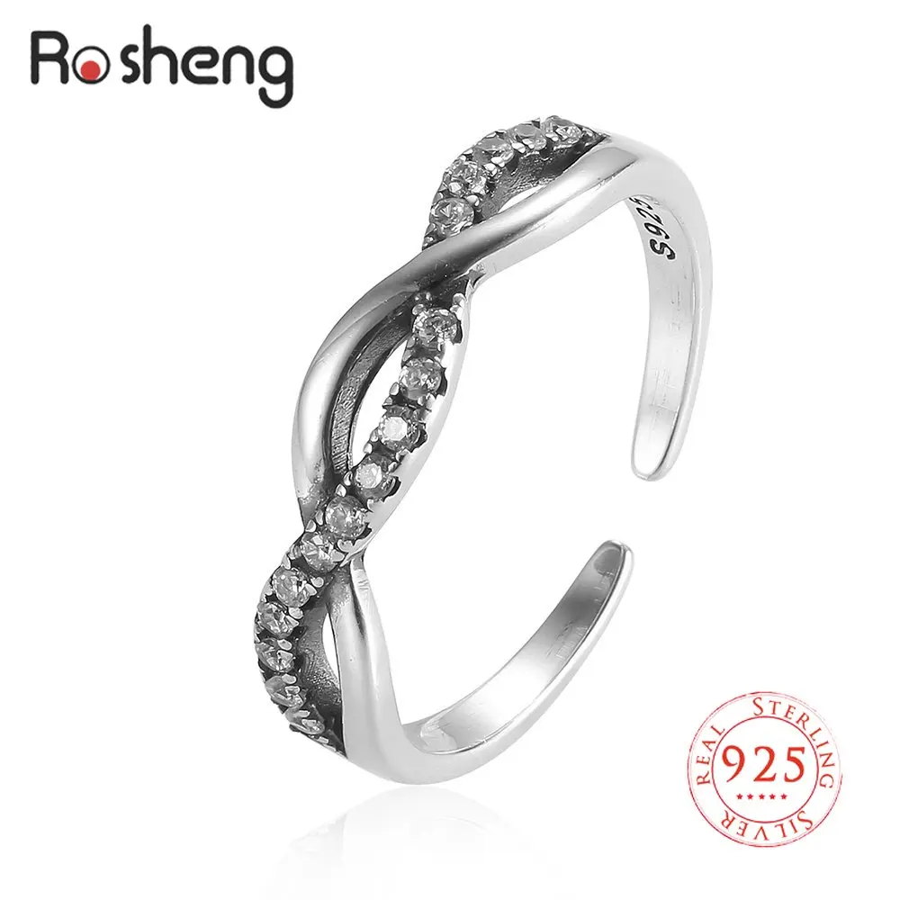 

925 пробы Серебряная плетеная текстура витая вечность штабелируемые Регулируемые кольца Изящные ювелирные изделия для женщин