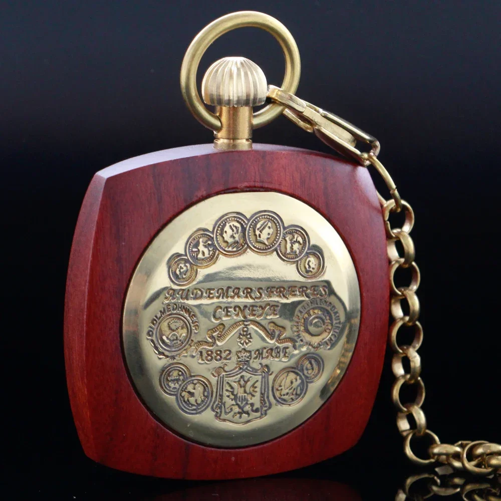 NEW Vintage Watch Hand Winding Mechanical Pocket Watch Luxury Red Wooden Design Half Hunter Pocket Clock Gifts for Men Women