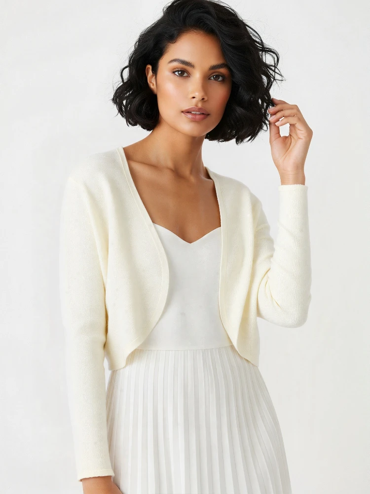 2026 Summer Elegant Solid Women Cardigan Coat Female Y2K Cropped Top Korean Thin Knitted Shirt Outwear view 2
