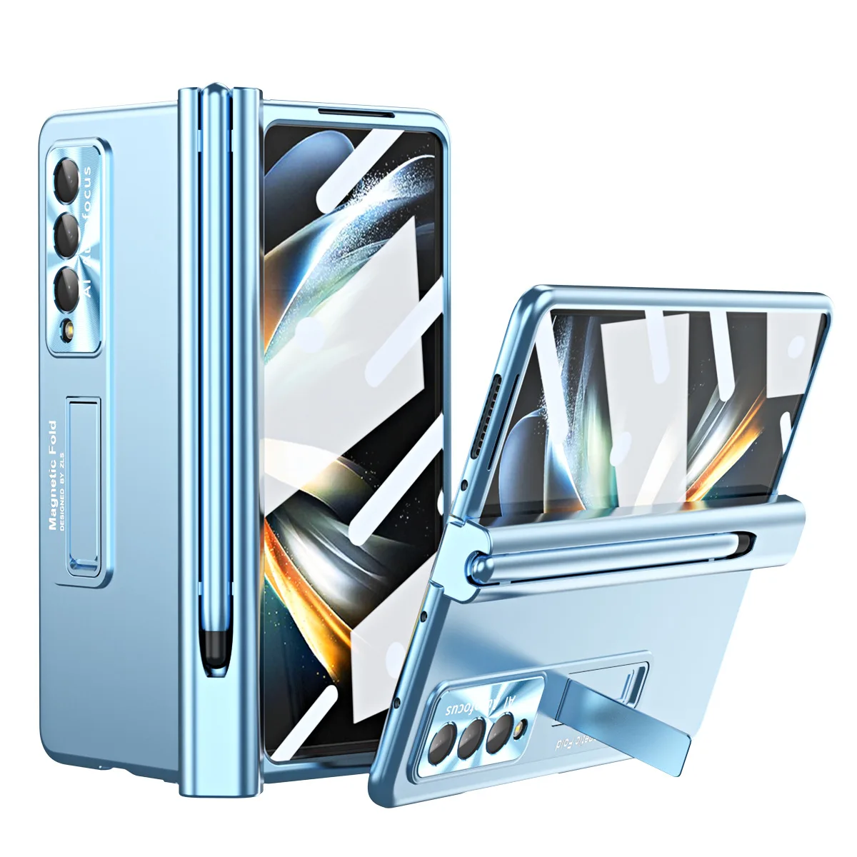 

Jingzhen series pen tray with stand mobile phone case suitable for Samsung Zfold5/4/3 magnetic hinge folding protective cover