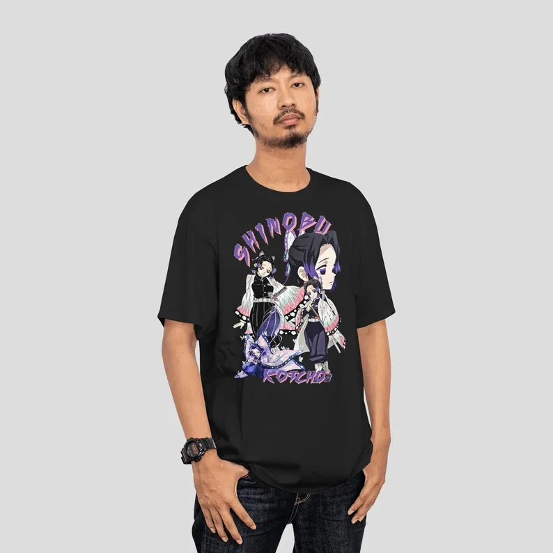 Kochou Shinobu Demon Slayer Anime Merch Printed Shirt Japanese Manga Style Unisex 100%Cotton T-Shirt