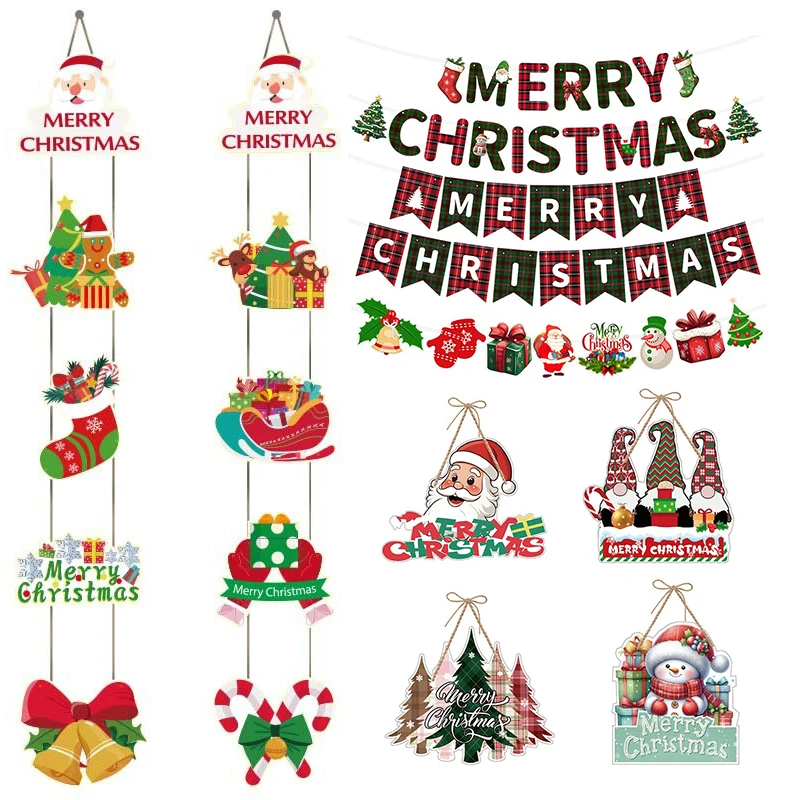 

Merry Christmas Door Banner Santa Claus Snowman Elk Couplet Navidad 2026 Hanging Decoration for Home Entrance Party Supplies