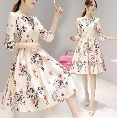 Plus Size Southeast Asian Spring New Arrival Medium-Length Dress Elegant Slimming Smooths Your Silhouette A- Line Skirt Whole...