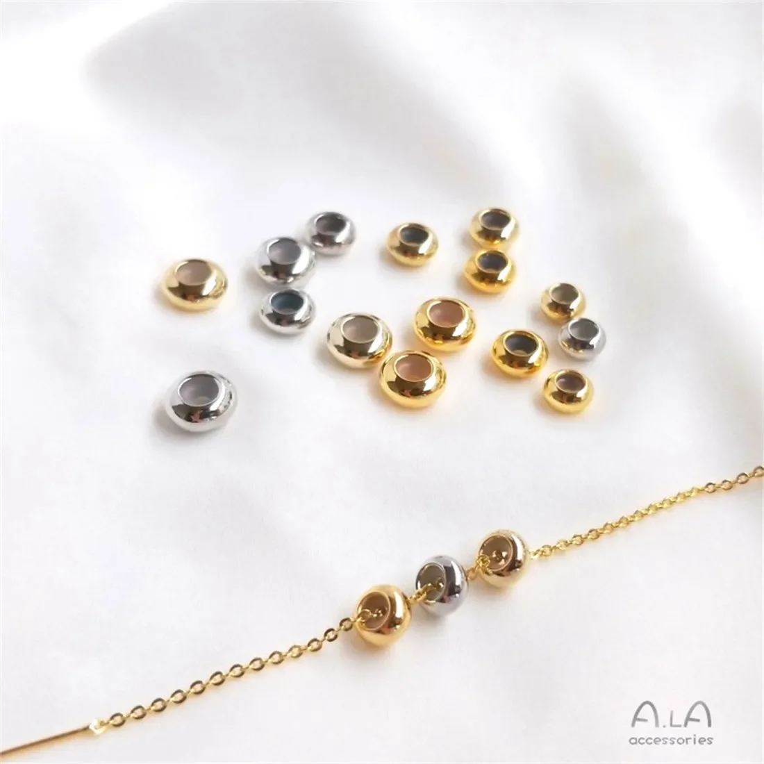 14K light gold 18K genuine gold belt silicone wheel bead flat bead positioning bead diy chain bead C188