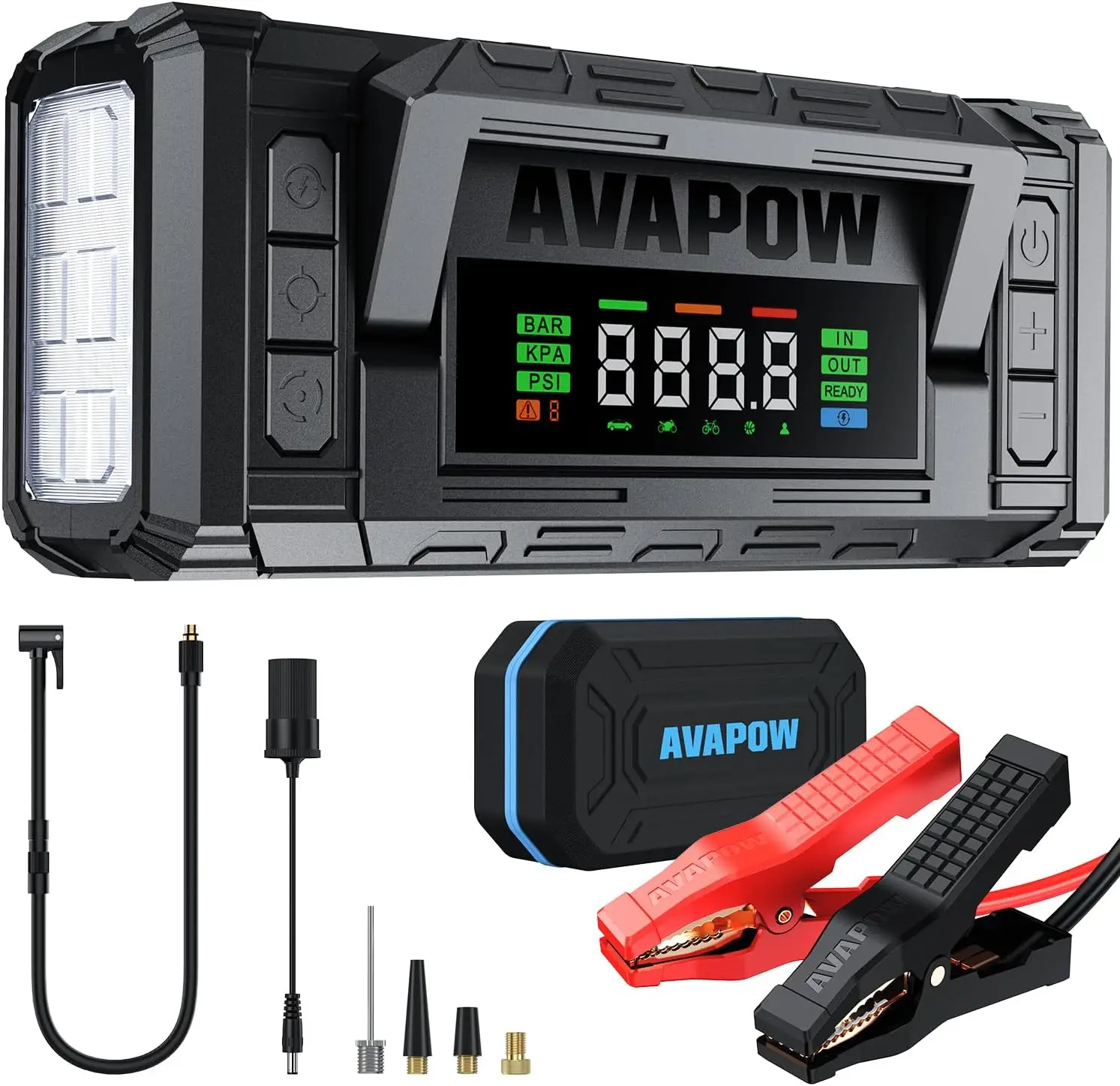 

10000A Jump Starter with Air Compressor, 150PSI Tire Inflator, 12V Portable Jump Box for All Gas & All Diesel Engines, 30W PD