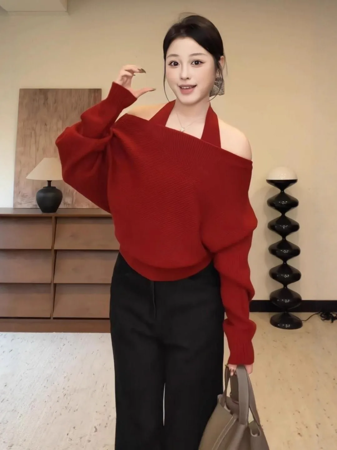 

Красный Cisas, новогодний женский свитер, комплект с жилетом и орехами, красивый уникальный модный осенне-зимний костюм из двух предметов, повседневный костюм