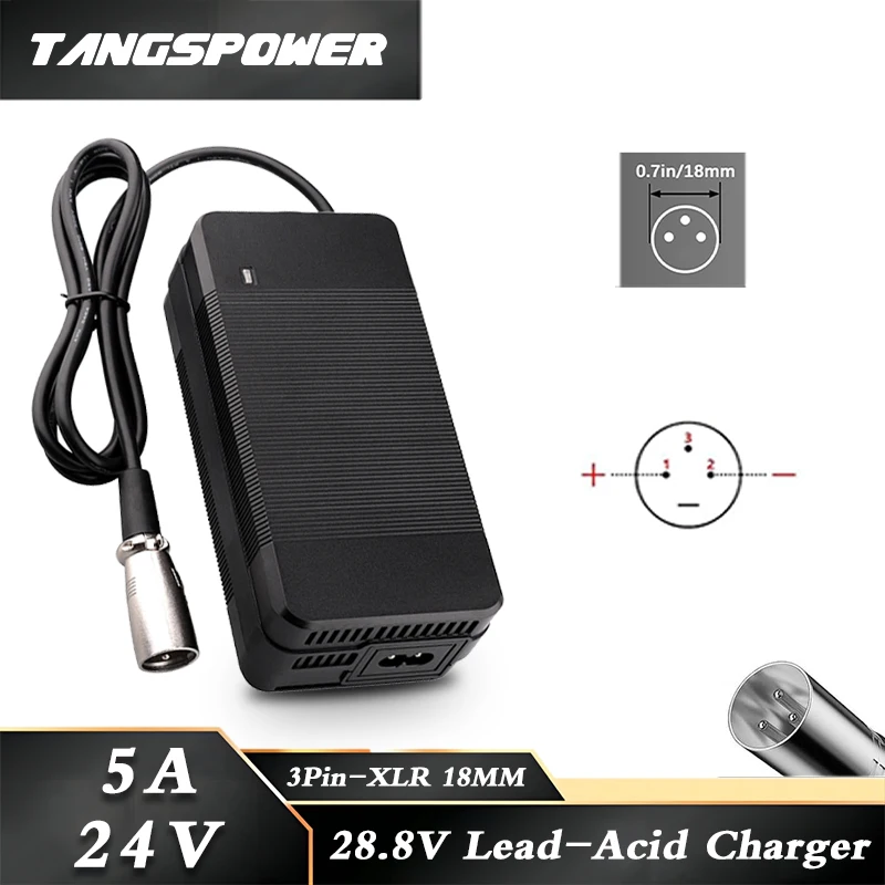 

24V 5A Lead Acid Battery Charger For 28.8V Lead-Acid Battery Pack Fast Charging 3Pin-XLR Connector With Cooling Fan High quality