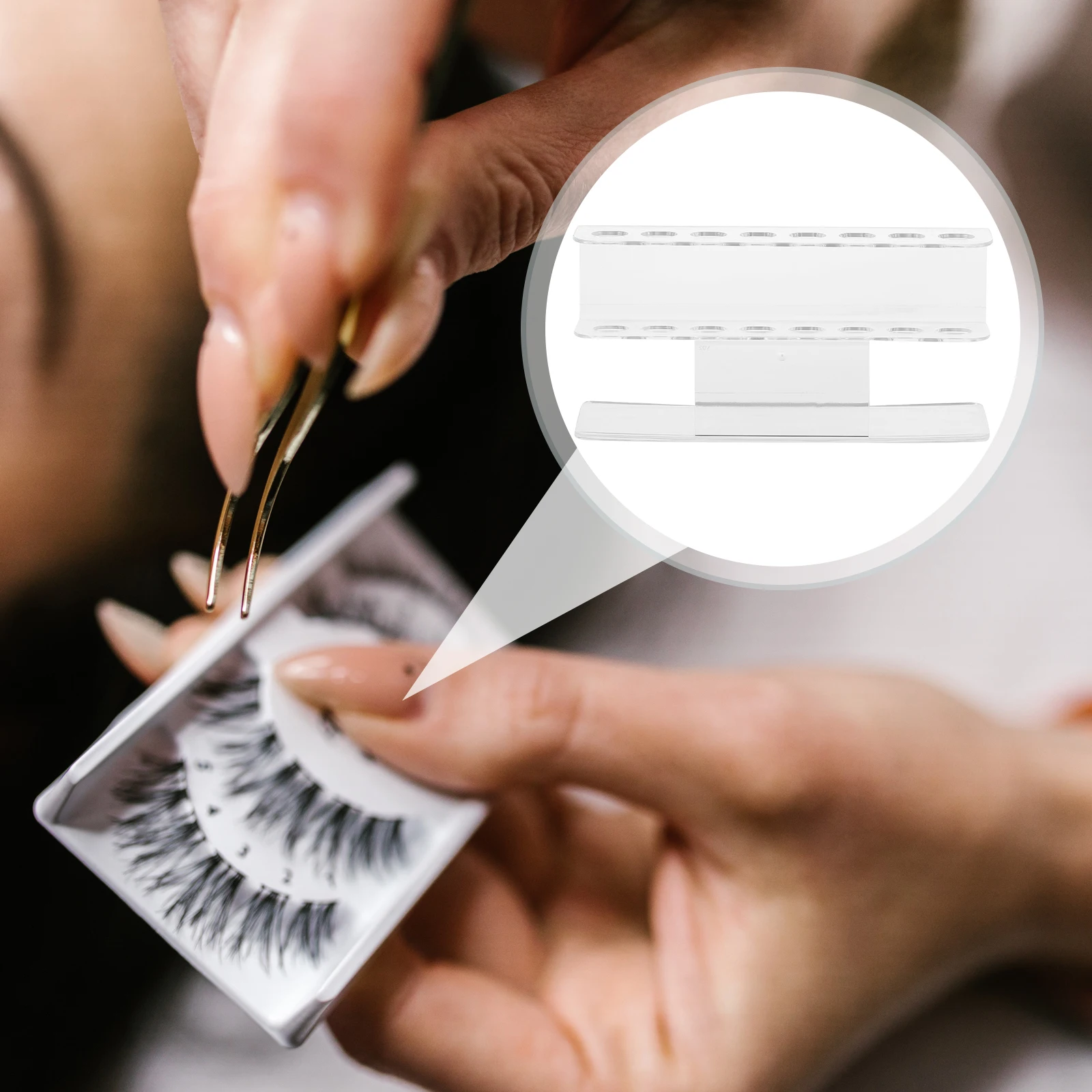 8 穴ピンセットホルダー耐久性のあるまつげディスプレイラックメイクアップツール小さな透明なロングピンセットラック使用