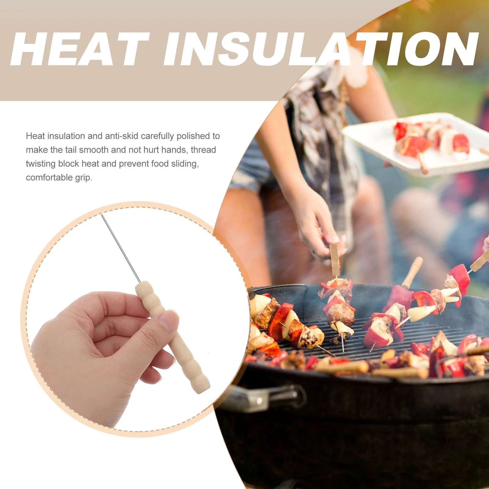 

10Pcs Stainless Steel Bbq Skewers Round Kabob Skewers Wood Handle Barbecue Skewer for Camping Party Grilling Meat Vegetable