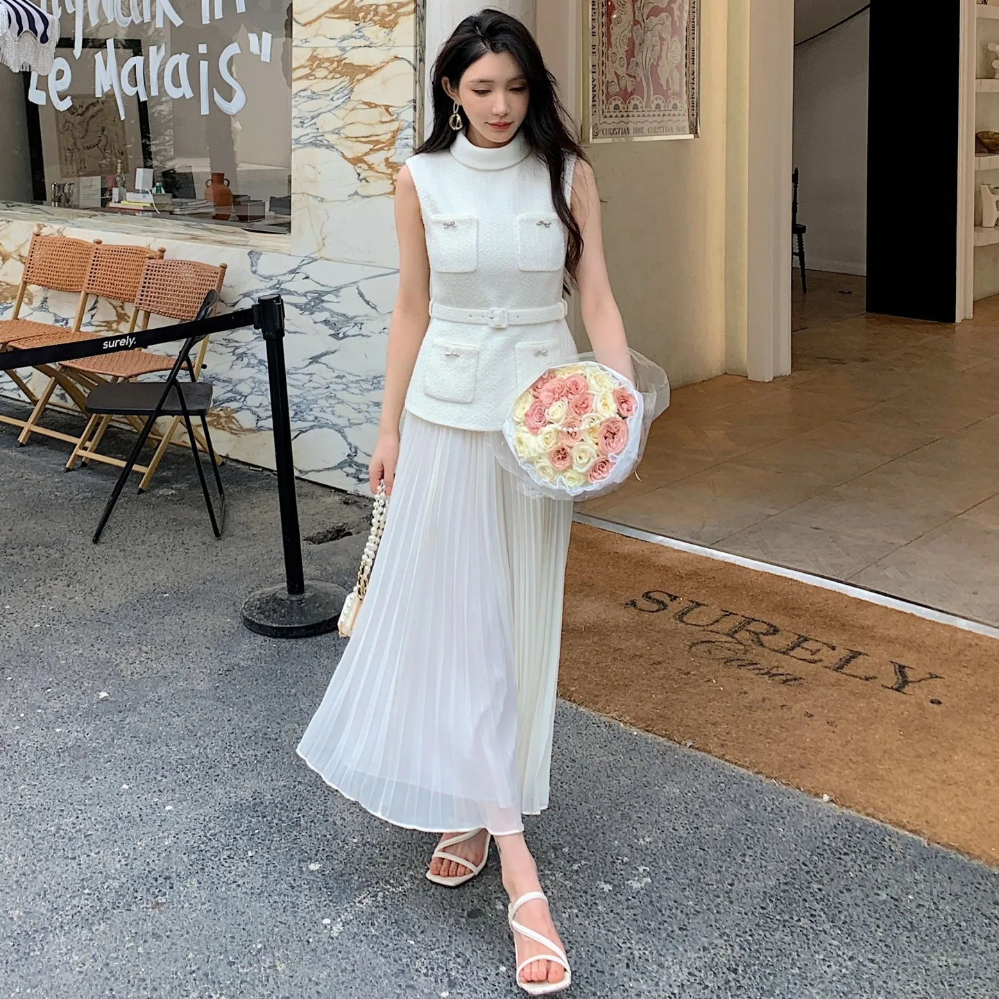 Formal Luxury Evening Dress Women Summer Bow Pocket Tweed Chiffon Long Dresses Wedding Prom Party Vestidos Midi Robe Designer