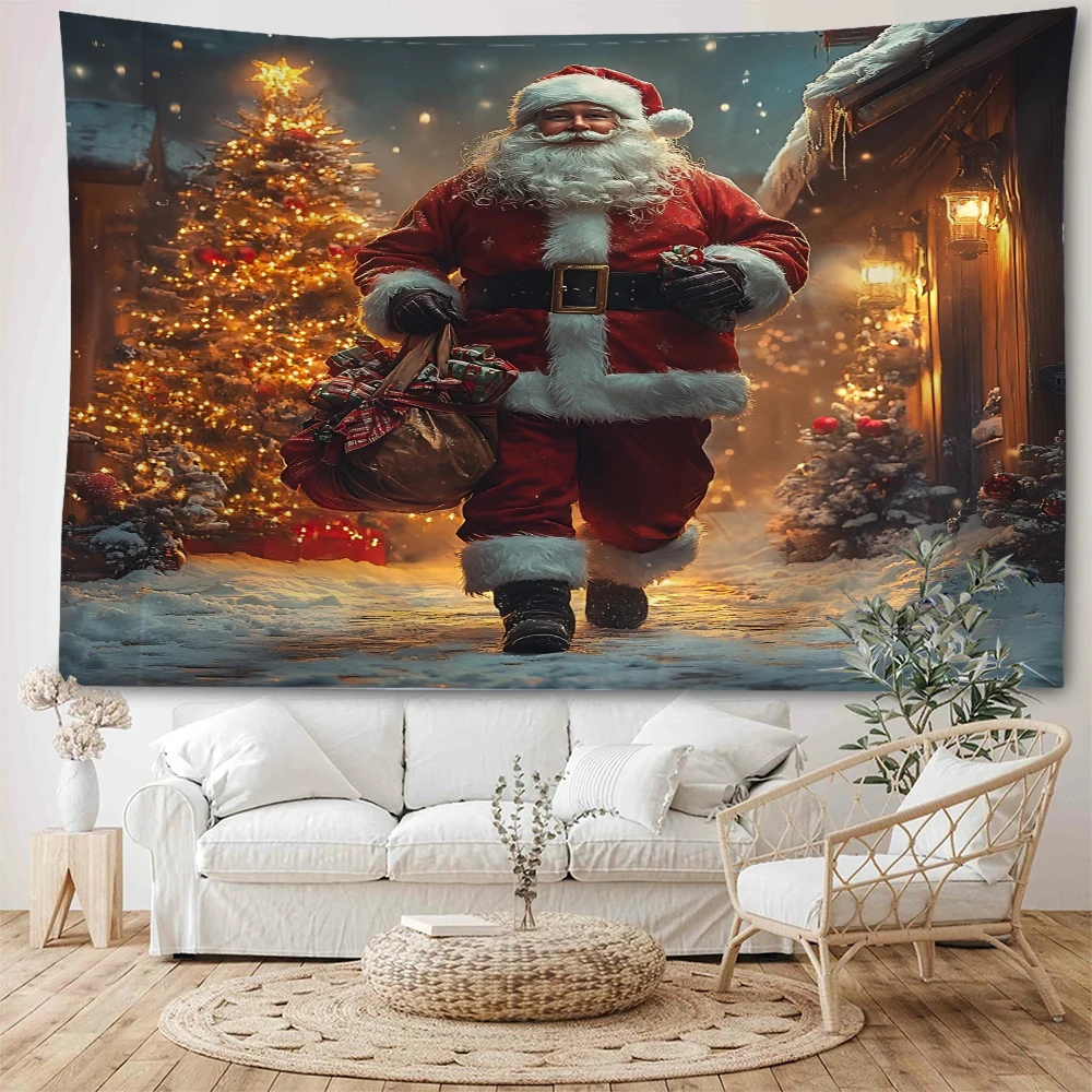 في عشية عيد الميلاد، سانتا كلوز يوزع الهدايا بشكل نشط للأطفال. سانتا كلوز توصيل هدايا للأطفال من المدخنة