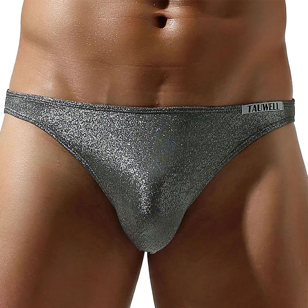 Men Sexy Shiny Lingerie Bikini Low Waist Bulge Pouch Briefs Intimates Underwear Comfortable Soft Underpants Triangle Brief