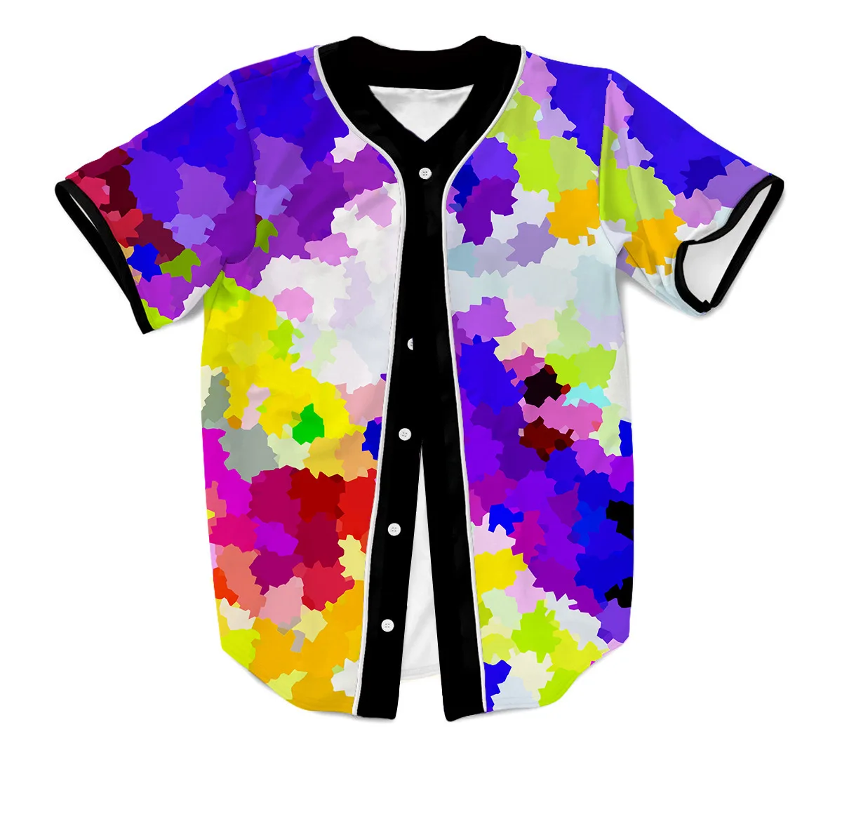 Camisa de beisebol manga curta Tie Dye, tinta salpicada, estilo étnico retrô, férias de viagem high-end, MB27