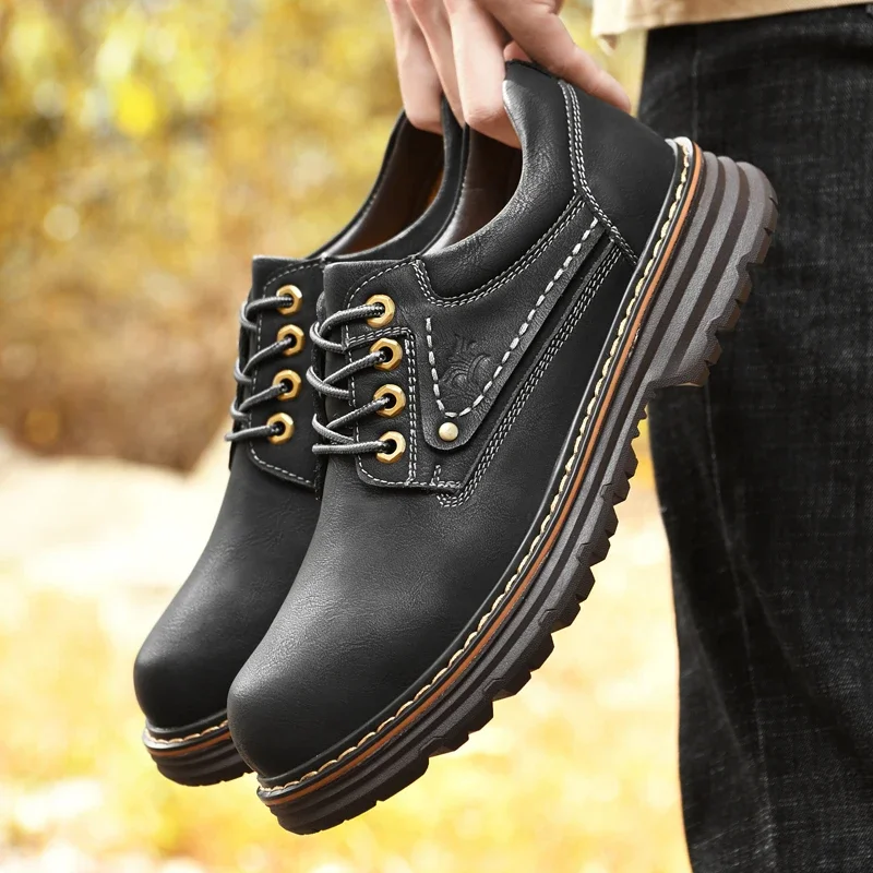 Genuine Leather Casual Shoes Outdoor Work Safety Shoes High Quality Solid Dress Shoes for Men Oxfords Leather Mens Casual Shoes