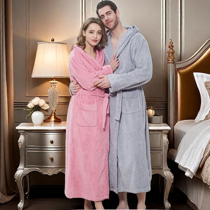 Bathrobe Women 100% Cotton Extra Long Winter Terry Robe Solid Robe Female Long Soft Casual Sleepwear Pajamas For Women Home Robe