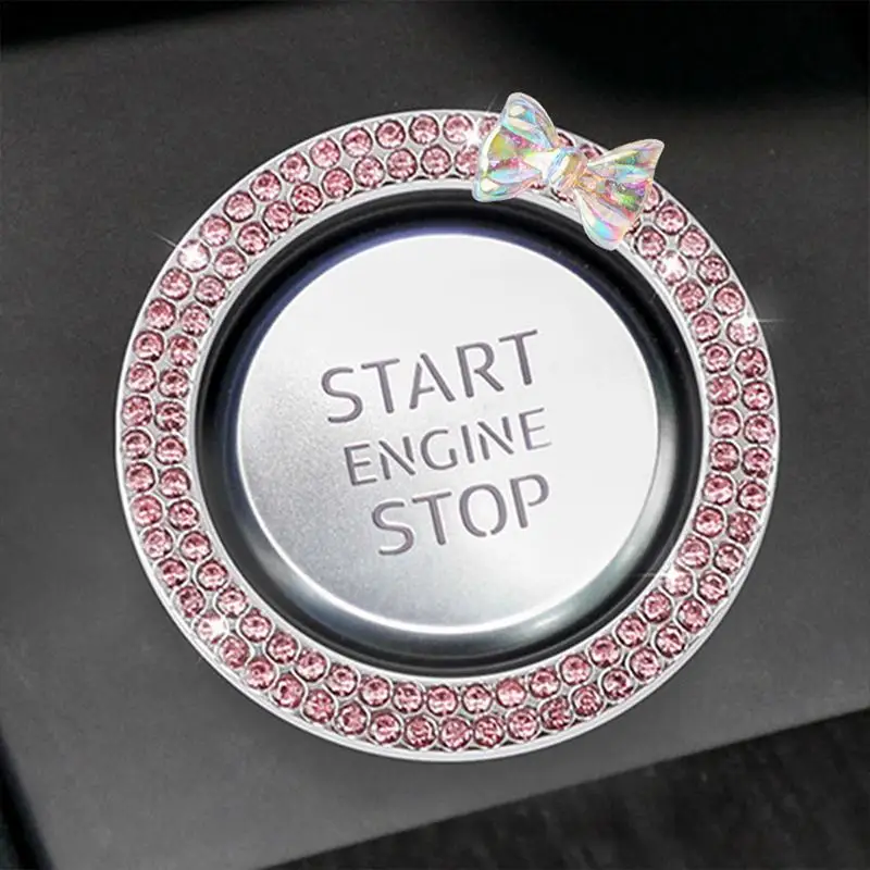 Car Engine Start Stop Decoration Ring Rhinestone Design Push To Start Button Ring Car Ignition Button Decoration Ring Start