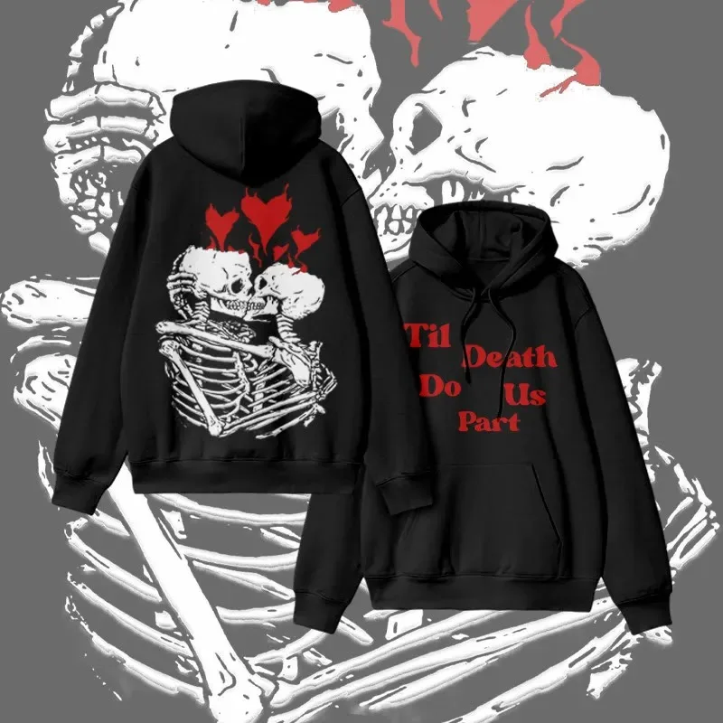 

2025 Autumn and Winter Unisex Til Death Do Us Part Flame Heart Print Causal High-end Luxury Is for Both Men and Women Top Y2k