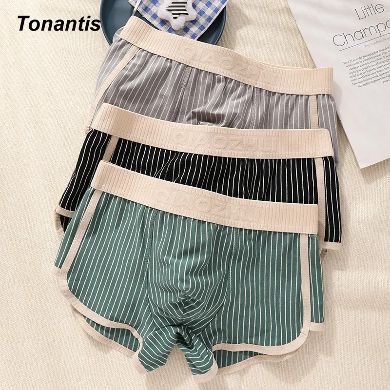 3Pcs/Pack Simple Stripes Cotton Men\'s Boxer Underwear Trendy Mid-Waist Breathable Boxers Fashion Plus Size XXXL Man Underpants