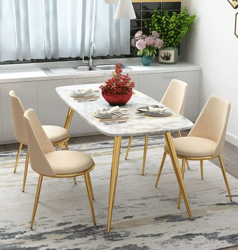 

Nordic Light Luxury Marble Dining Table Home Living Room Dining Table and Chair Combination Simple Rectangular Rock Plate Table