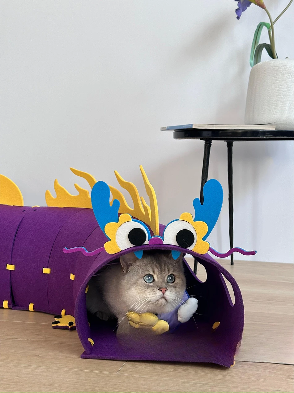 Ono Shin Dragon Year Tunnel Caterpillar Felt Tunnel Cat Toy Cat Nest Parkour Anti Flying Hair Easy to Clean