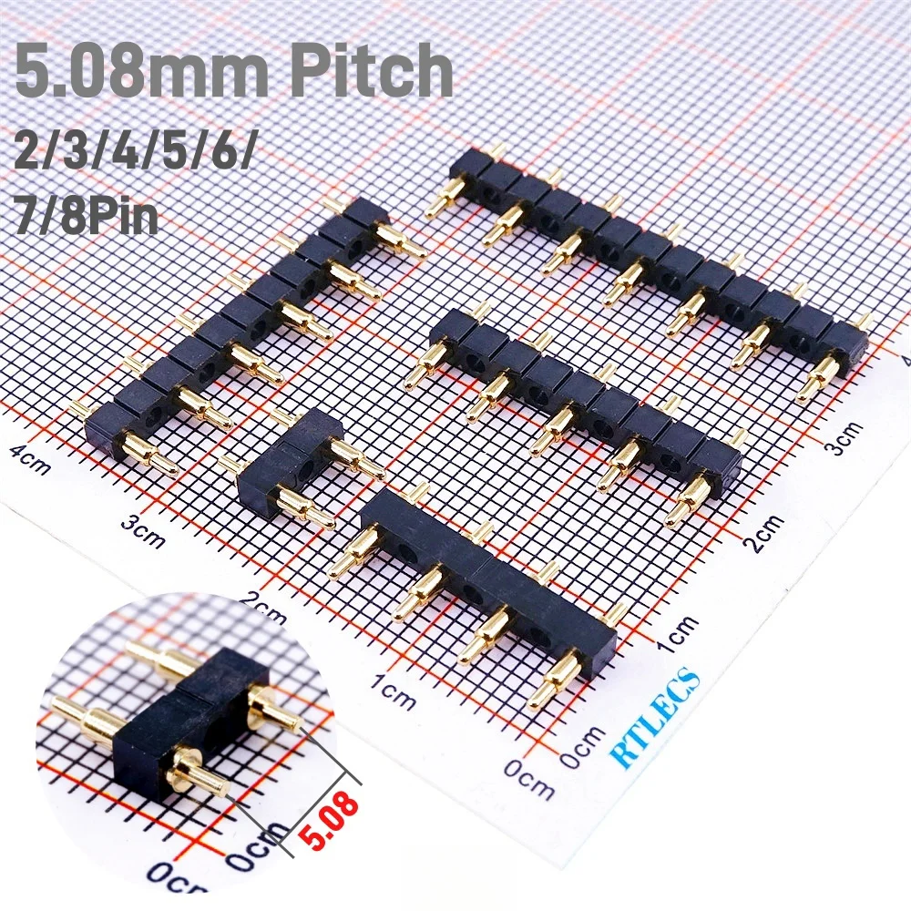 5.08MM Pitch Spring Loaded Pogo Pin Connector Module 7.5 MM Height 2 3 4 5 6 7 8 Positions Single Through Holes PCB Probe